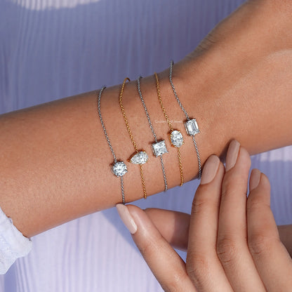 Multi Shape Moissanite Solitaire Chain Bracelet