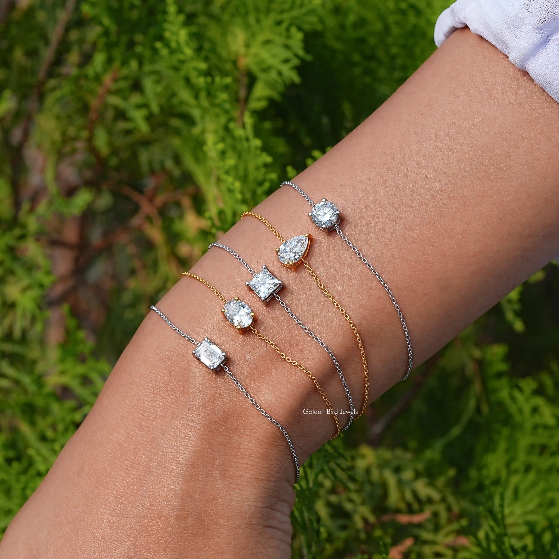 Multi Shape Moissanite Solitaire Chain Bracelet