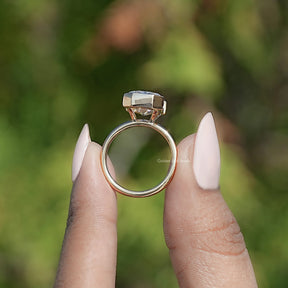 Near Colorless Old Mine Emerald Cut Moissanite Ring