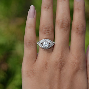 Top view of Round Art Deco Moissanite diamond  ring  