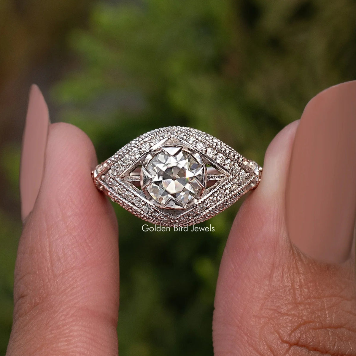 OEC Round Art Deco Moissanite Ring For Her