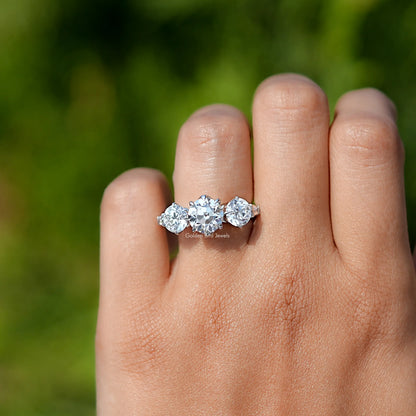 View of OEC Round Cut Lab Diamond Five Stone Ring In White Gold
