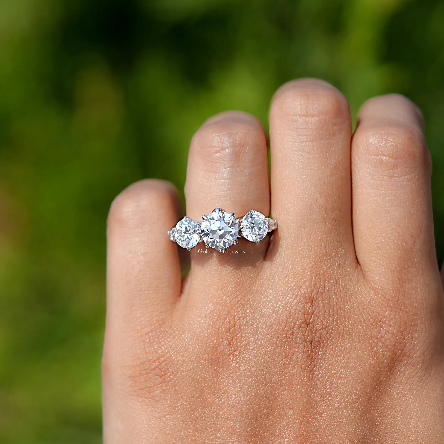 Old European Round Cut Lab Diamond Five Stone Ring