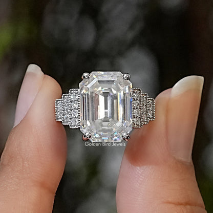 Old Mine Emerald Moissanite Solitaire Accent Ring