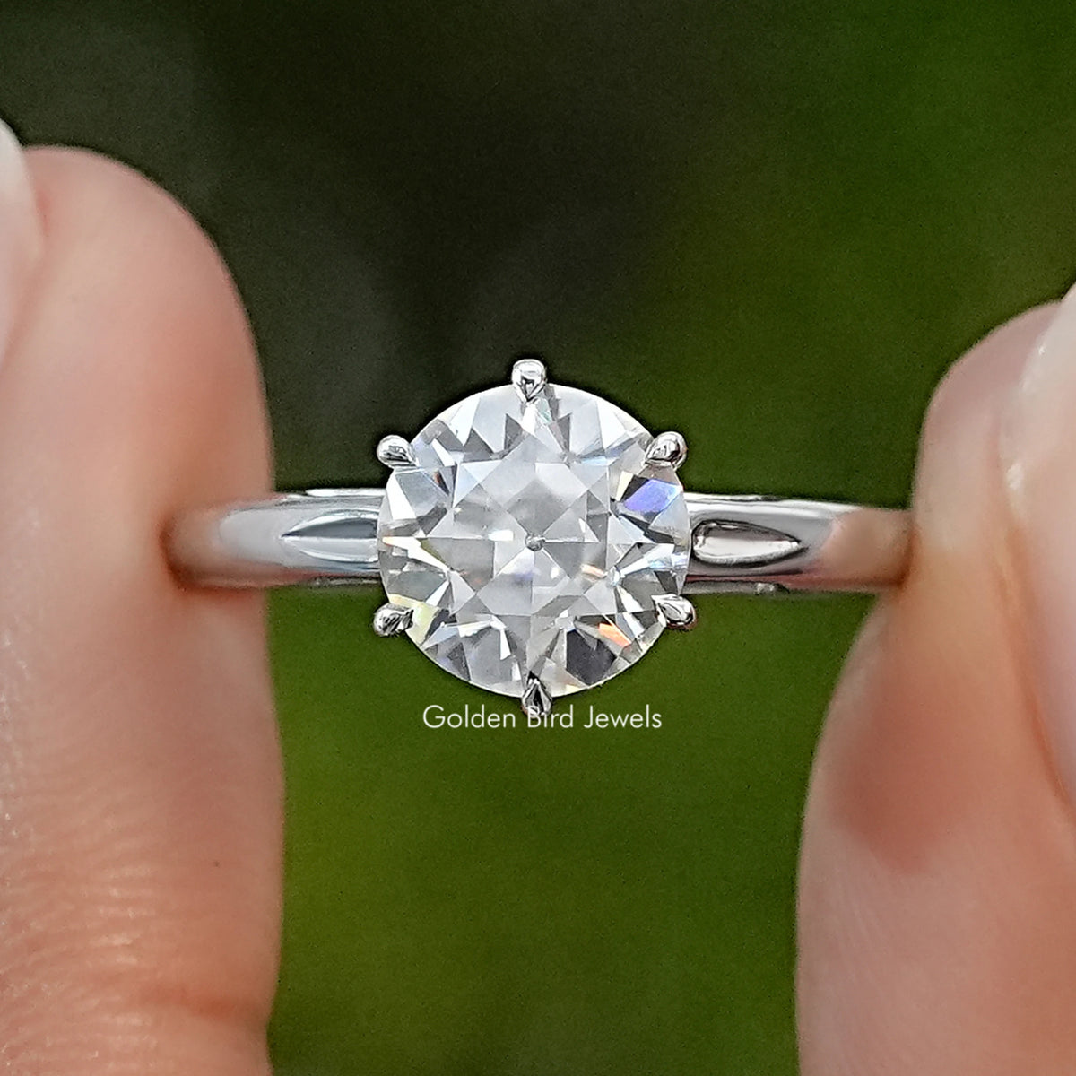 OEC Round Cut Moissanite Solitaire Accent Ring