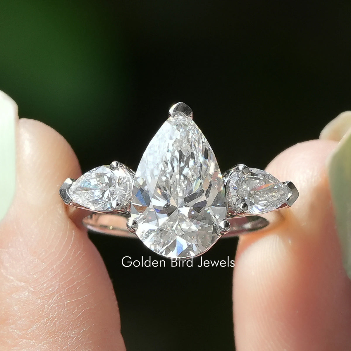 Three Stone Pear Shaped Diamond Engagement Ring