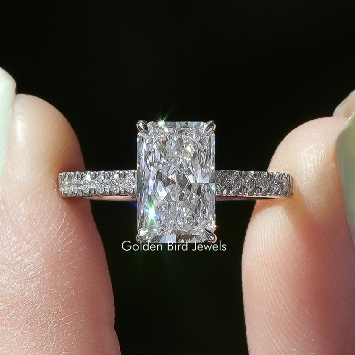 Radiant Cut Solitaire With Accent Diamond Ring