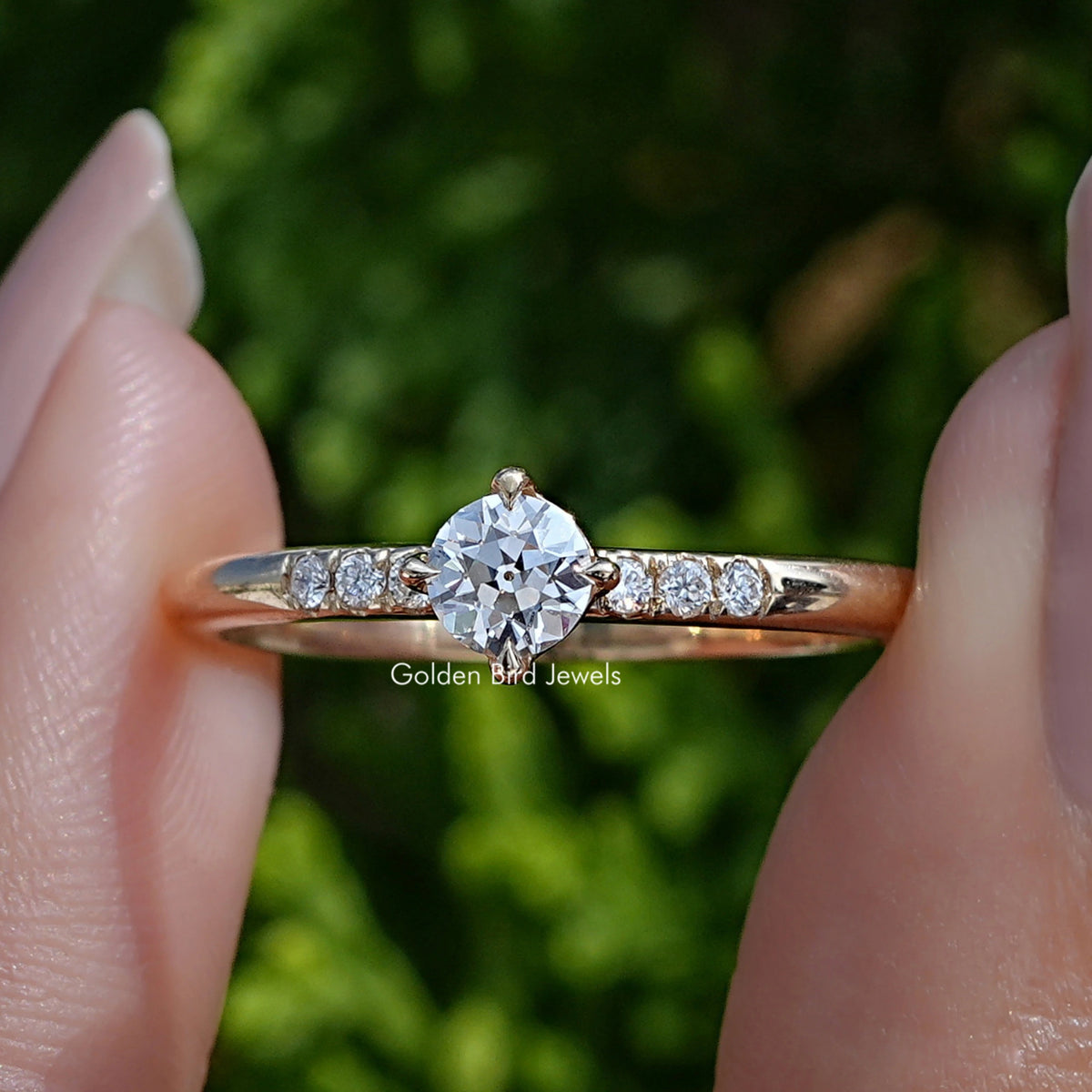 Old European Round Cut Lab Diamond Accent Ring