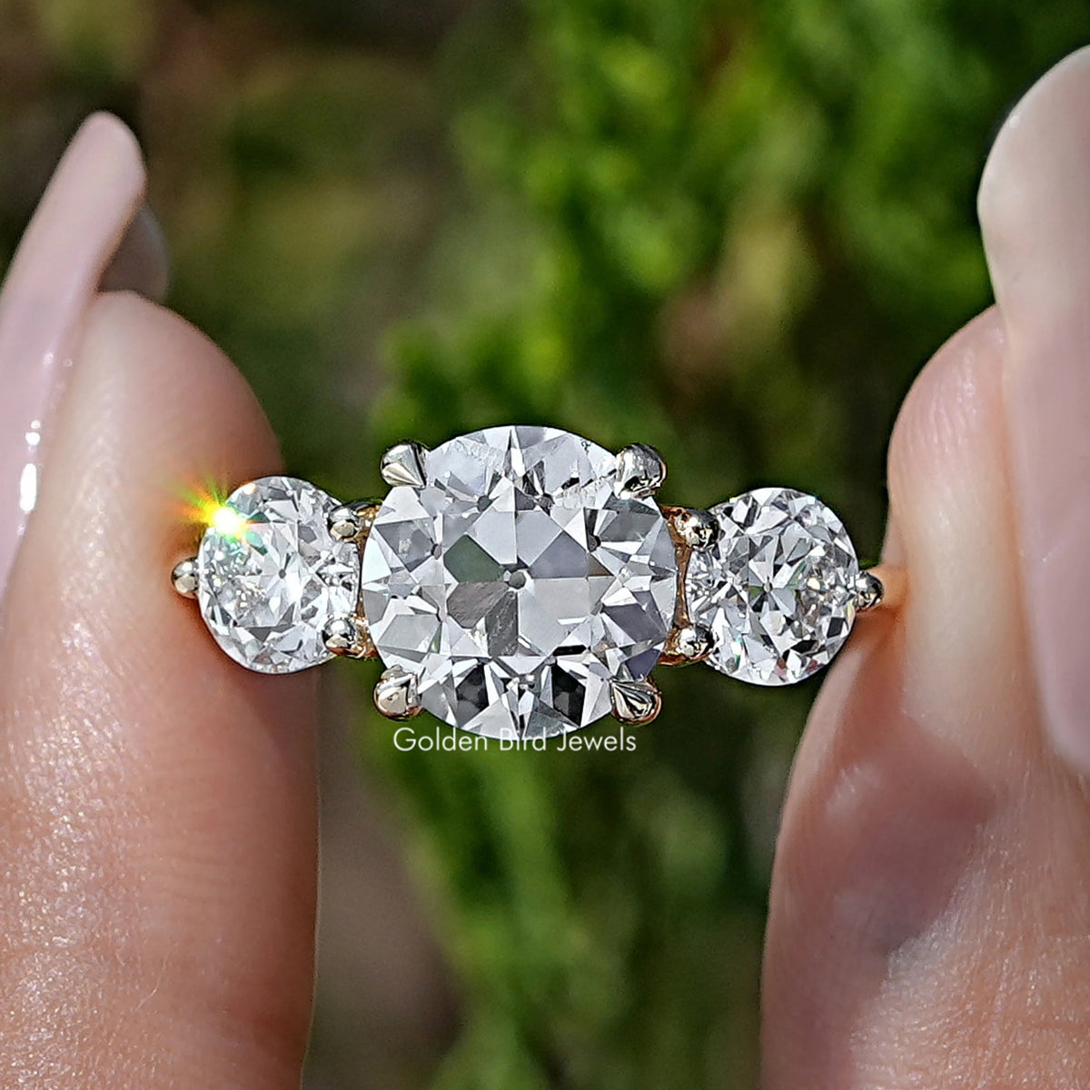 Old European Round Diamond Three Stone Ring