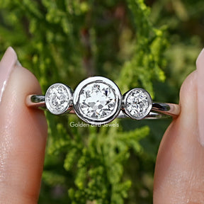Old European Round Lab Diamond Three Stone Ring
