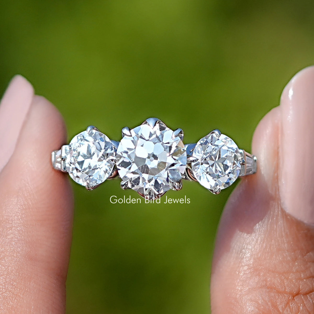 Old European Round Cut Lab Diamond Five Stone Ring