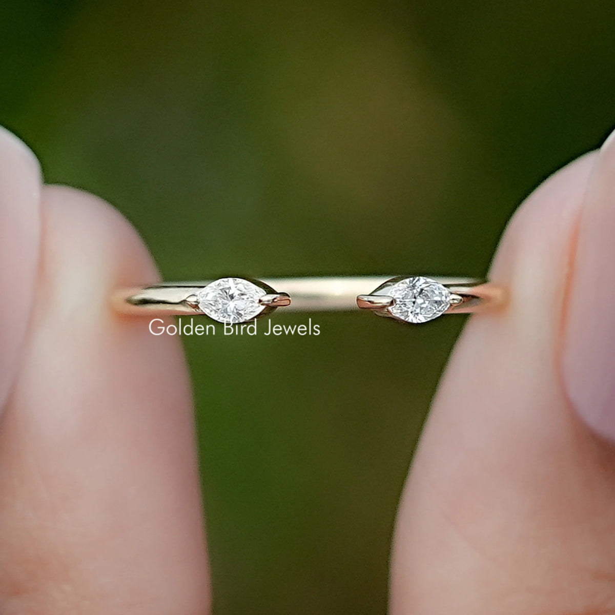 Marquise Cut Lab Diamond Open Cuff Two Stone Ring