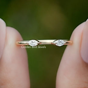 Marquise Cut Lab Diamond Open Cuff Two Stone Ring