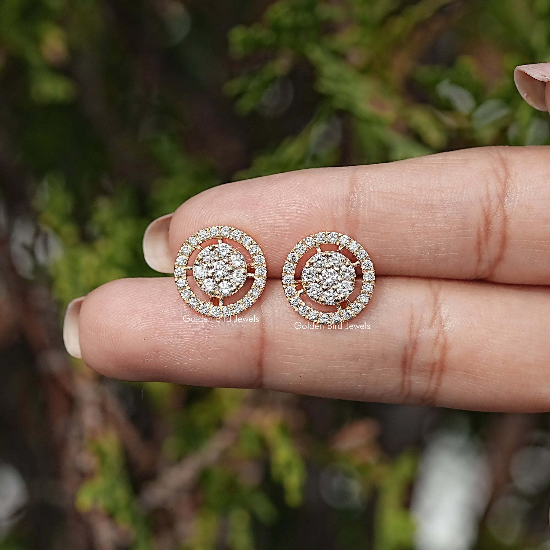 Round Cut Lab Diamond Cluster Stud Earrings