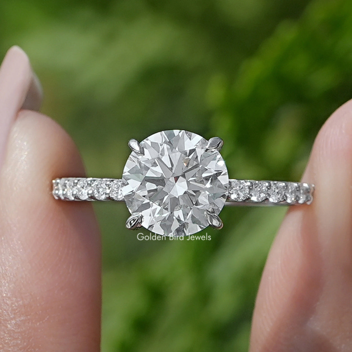 Round Cut Accent Lab Diamond Solitaire Ring