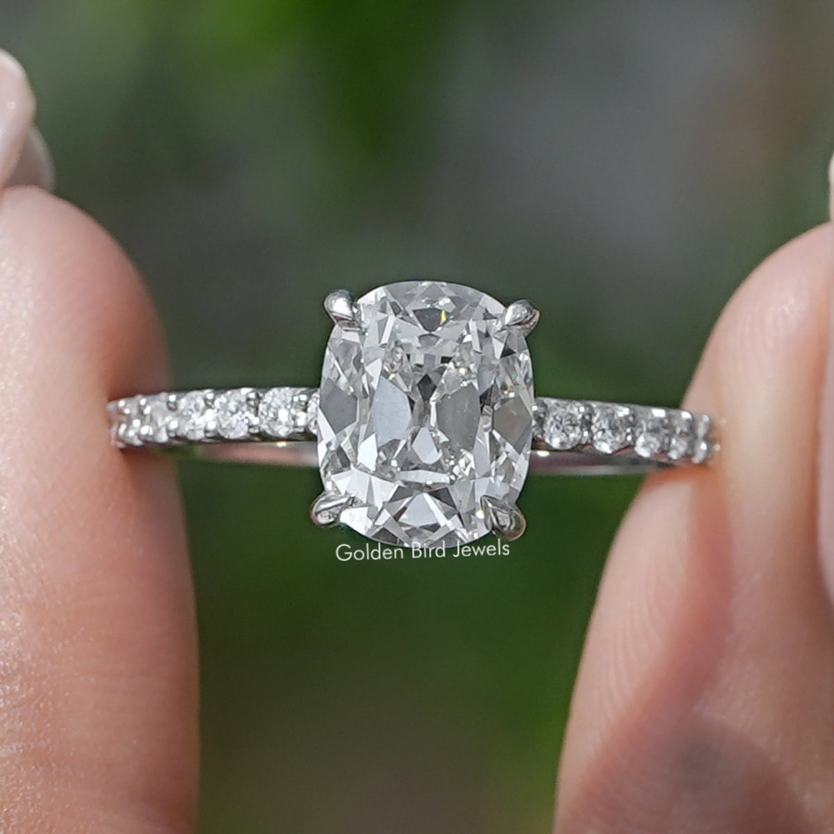 Old Mine Cushion Solitaire Accent Diamond Ring