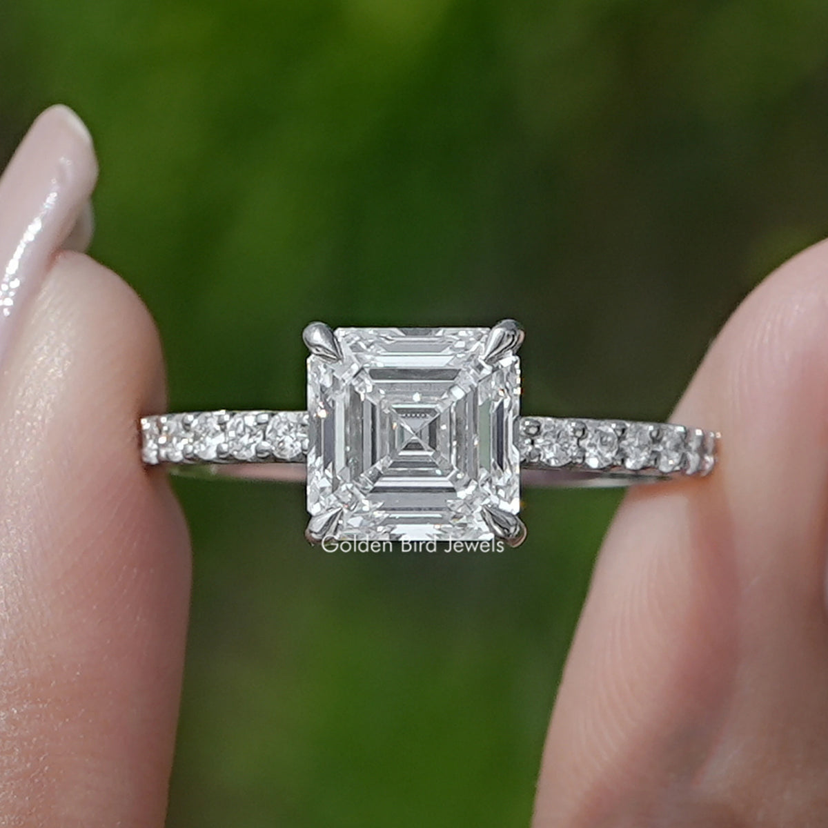 Square Emerald Diamond Engagement Ring