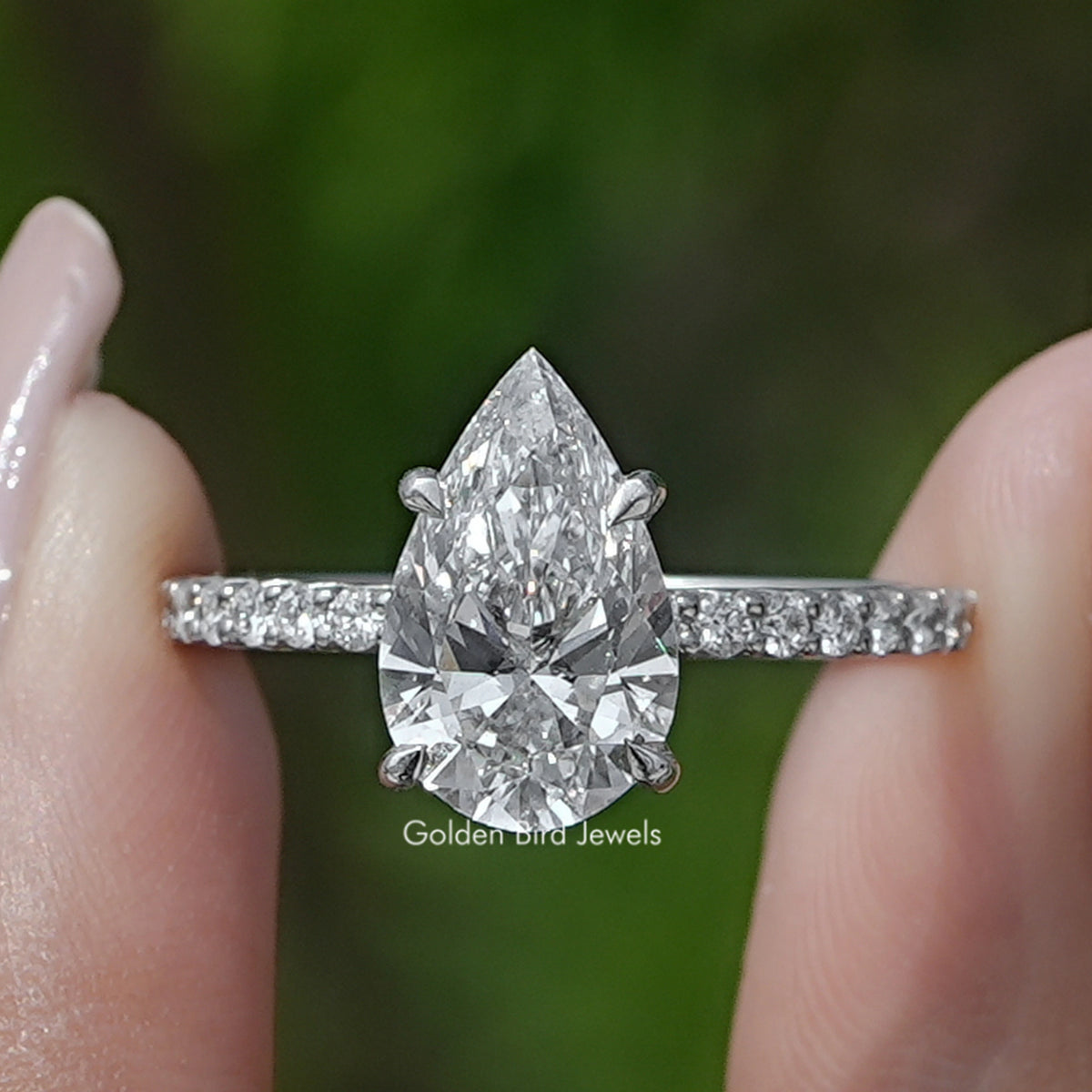 Solitaire Accent Pear Shape Lab Diamond Ring