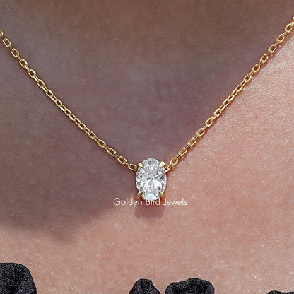 Close Up View of Oval Cut Lab Grown Diamond Solitaire Pendant Necklace