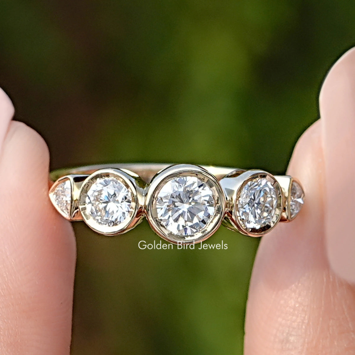 Round Cut Lab Diamond Five Stone Bezel Set Ring