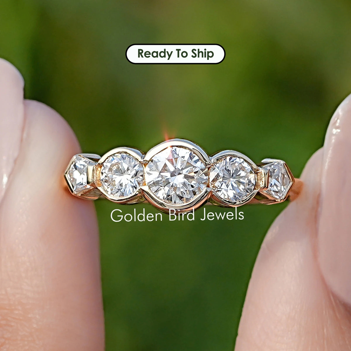 Pentagon And Round Cut Lab Diamond Five Stone Ring