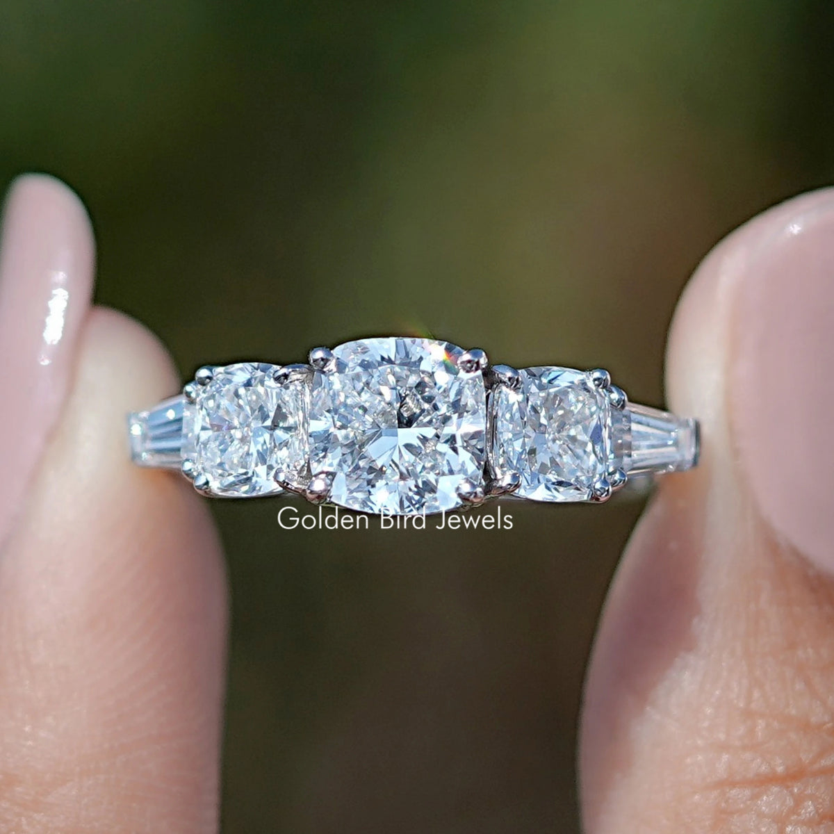 Square Cushion And Tapered Baguette Five Stone Ring