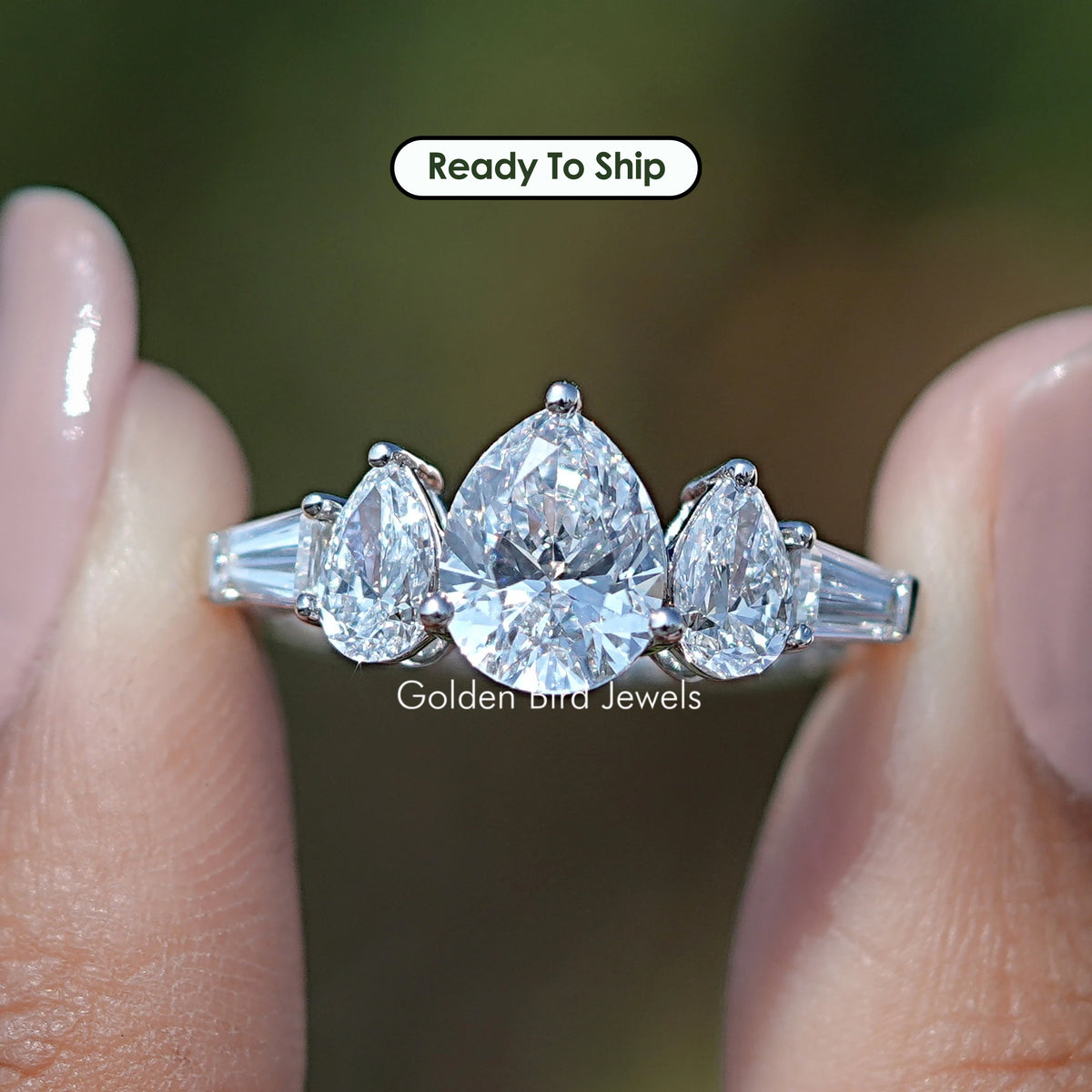 Five Stone Lab Grown Pear Cut Diamond Ring