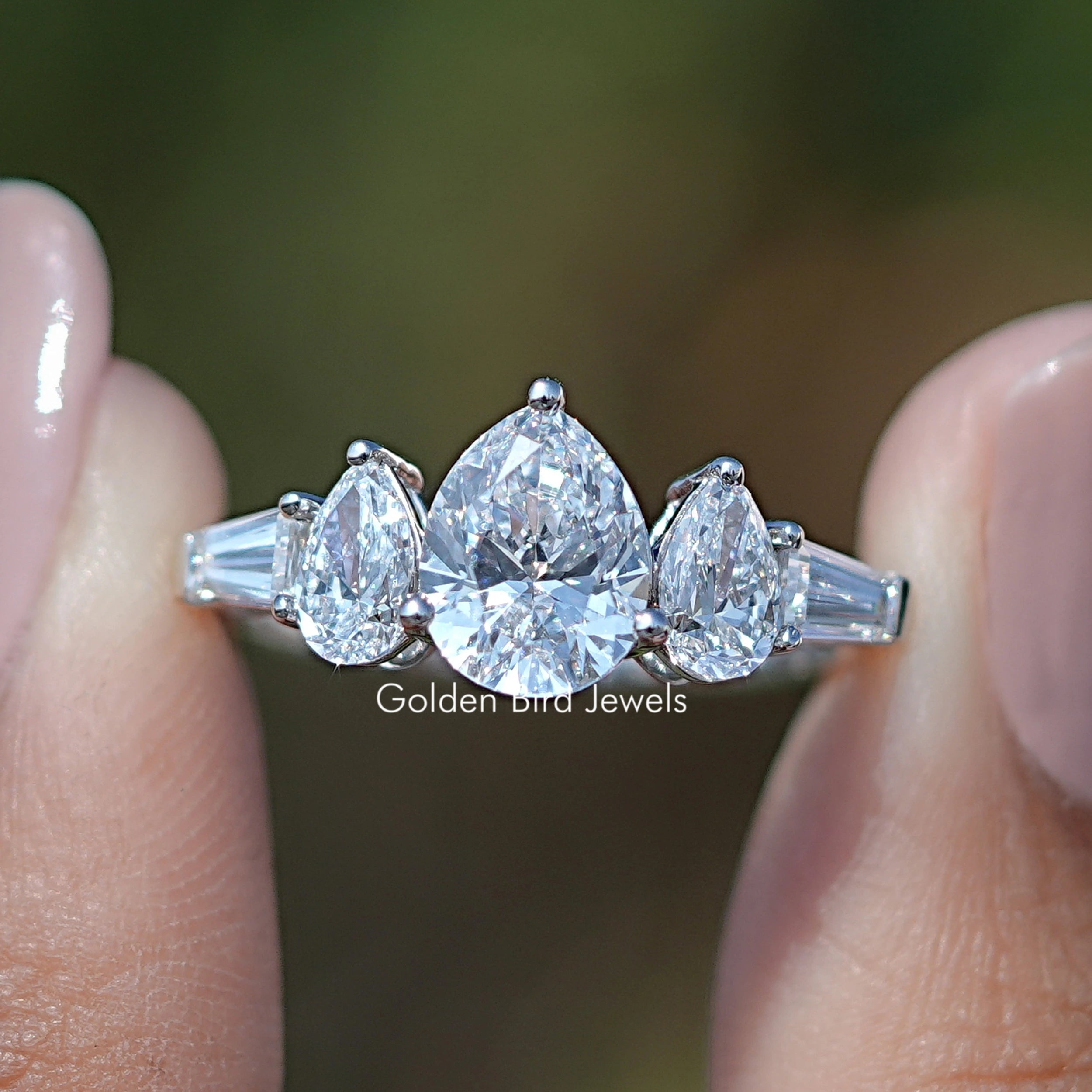 Five Stone Lab Grown Pear Cut Diamond Ring