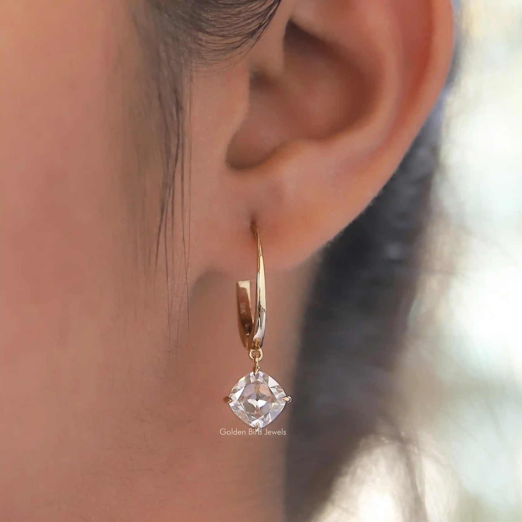 [Old Mine Cushion Cut Moissanite Earrings]-[Golden Bird Jewels]