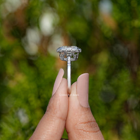 Off White Old Mine Cushion Cut Moissanite Ring