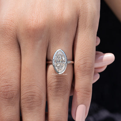 Bezel Set Old Mine Moval Moissanite Solitaire Ring