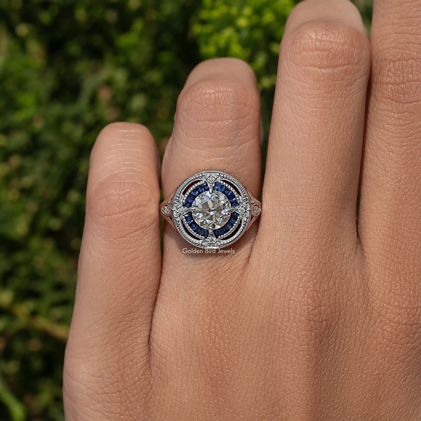 Old European Round And Tapered Baguette Halo Ring