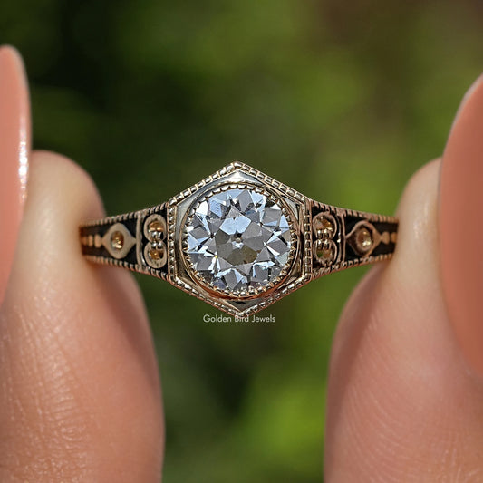Art Deco Hexagonal Old European Cut Diamond Engagement Ring