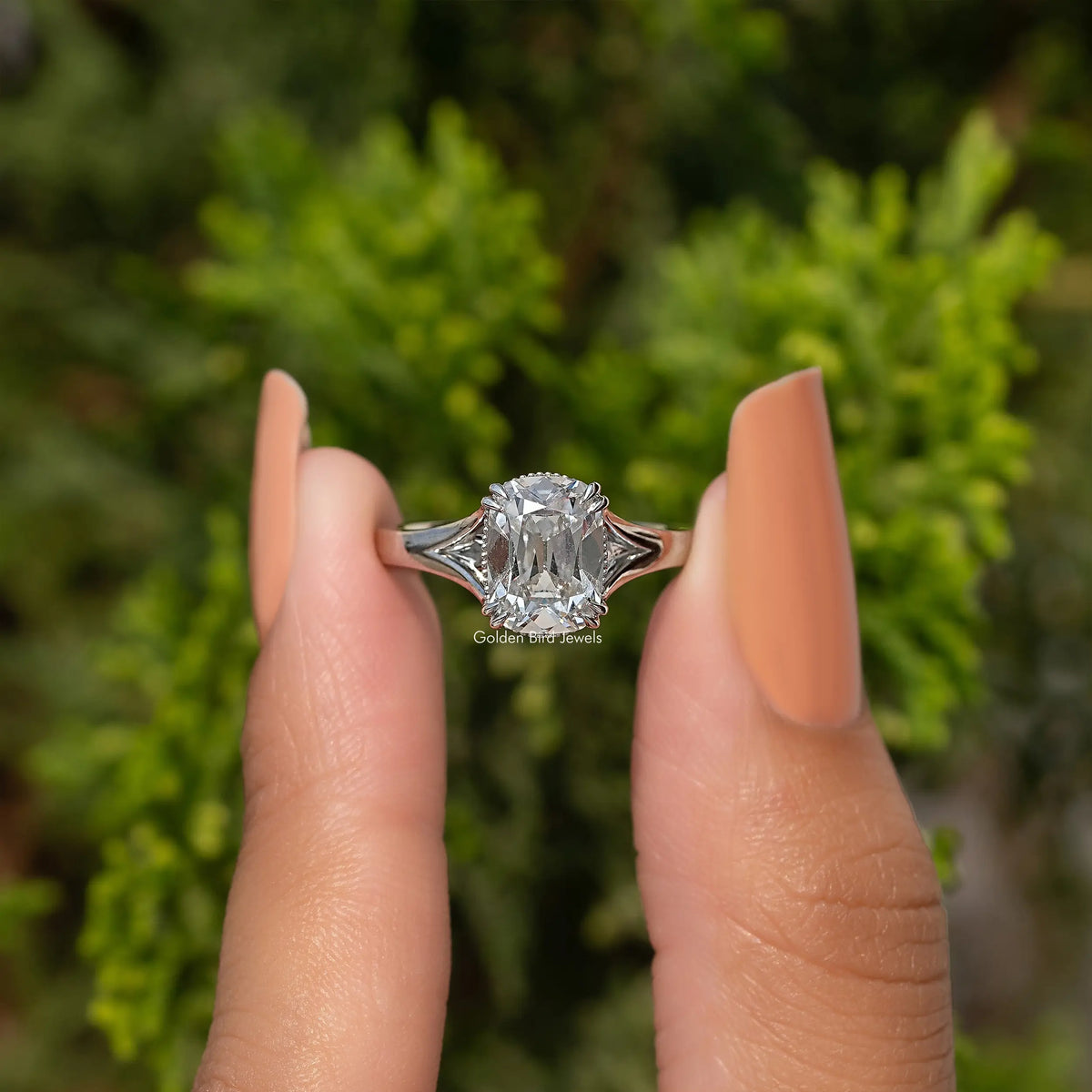 Old Mine Cushion Lab Diamond Split Shank Ring