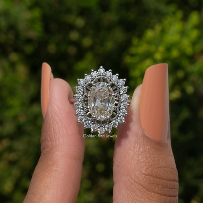 Old Mine Oval Cut Moissanite Halo Ring