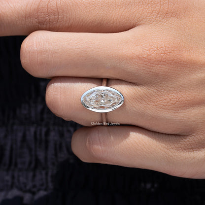 Bezel Set Old Mine Moval Moissanite Solitaire Ring