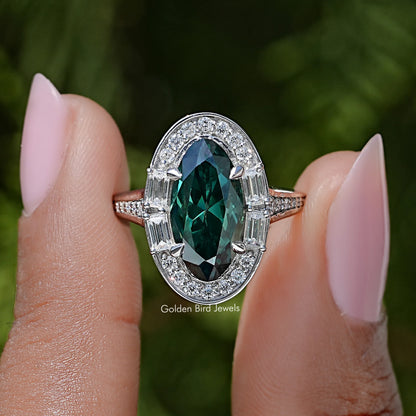 Halo-Ring mit Moissanit-Edelstein, alter Minenschliff, Moval