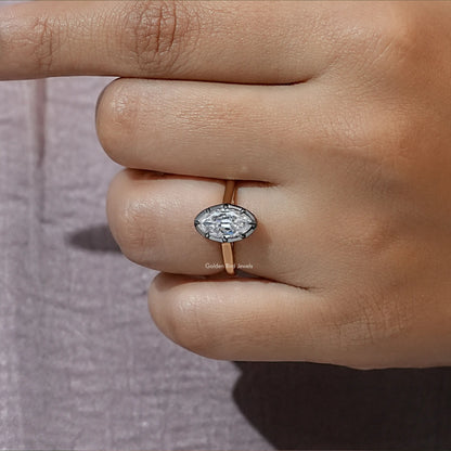 Black Bezel Old Mine Moval Moissanite Solitaire Ring