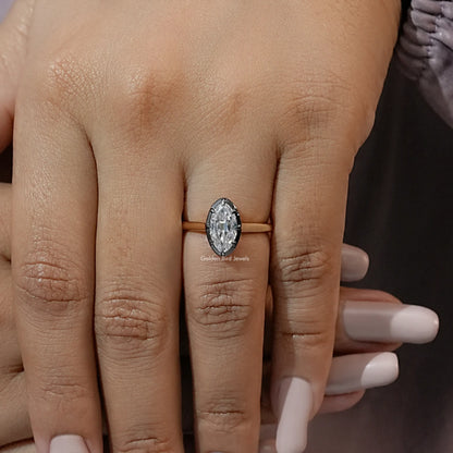 Black Bezel Old Mine Moval Moissanite Solitaire Ring
