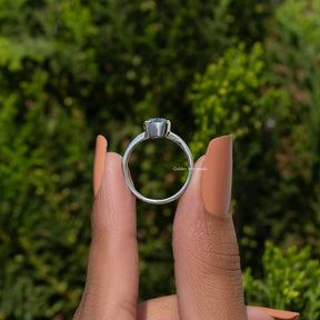 Blue Old Mine Oval Moissanite Solitaire Ring