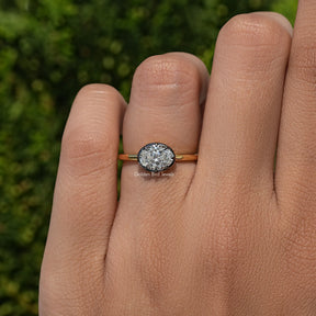 East West Old Mine Oval Cut Moissanite Solitaire Ring
