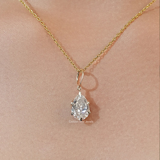 Gold-tone pear-cut moissanite solitaire pendant with teardrop stone on chain