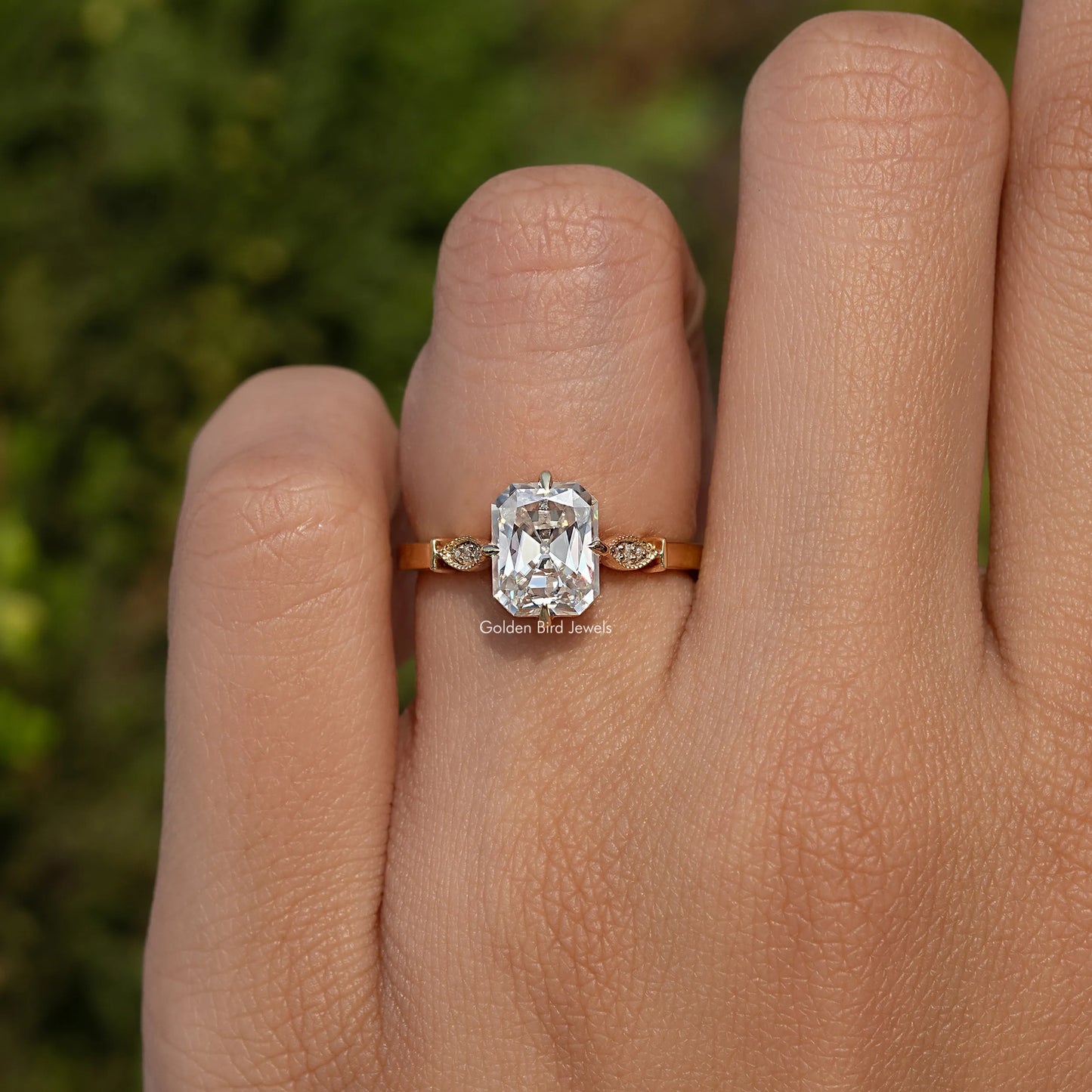 Old Mine Radiant Cut Moissanite Engagement Ring