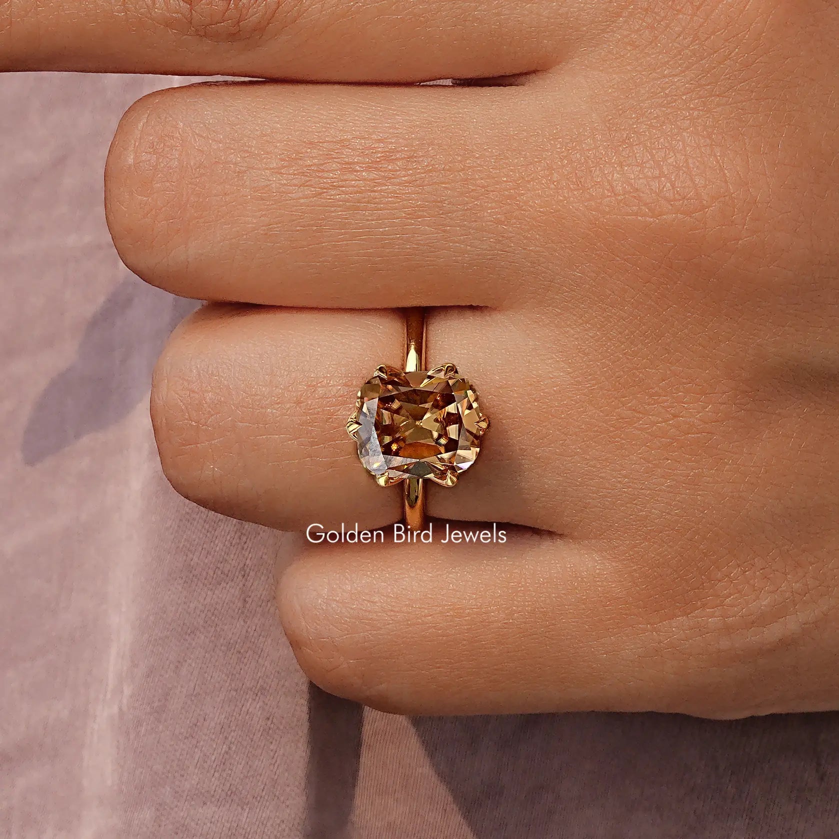 Old Mine Cushion Cut Decorative Moissanite Prong Set Ring