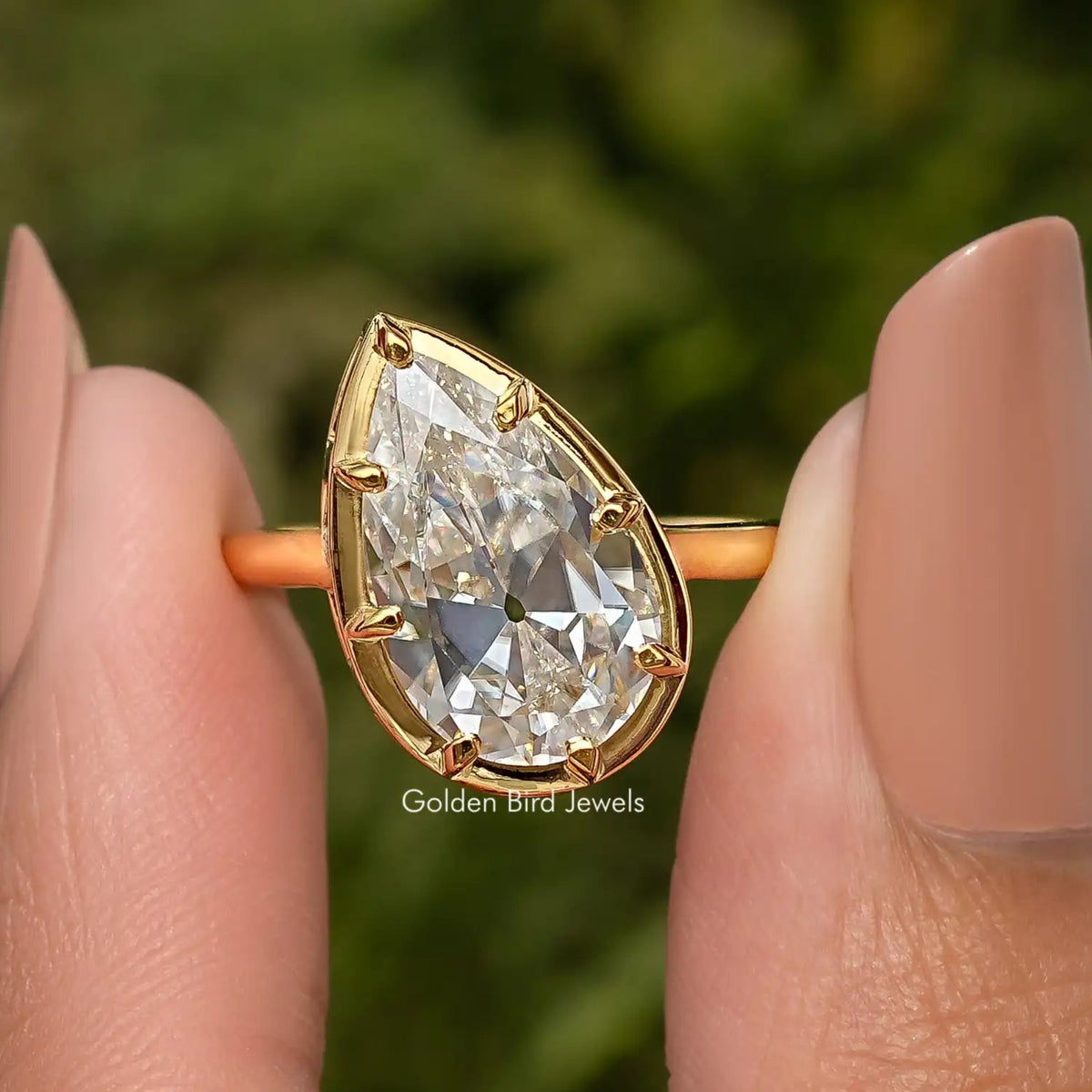 Old Mine Pear Cut Moissanite Solitare Engagement Ring