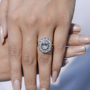 Elongated Old Mine Cushion Cut Moissanite Halo Ring