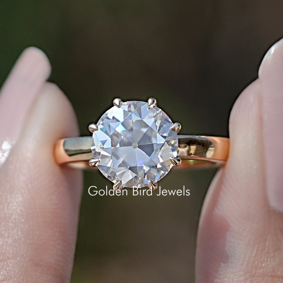 Front view of Old European Cut Round Moissanite Solitaire Ring 