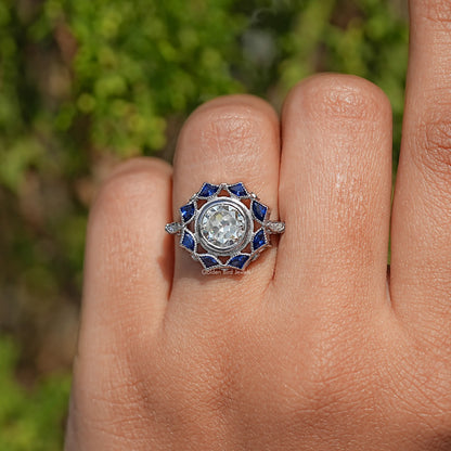 Alter europäischer Rundschliff Lünettensatz Moissanite Ring