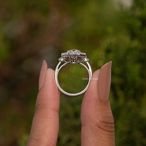 Old European Cut Round With Baguette Moissanite Ring