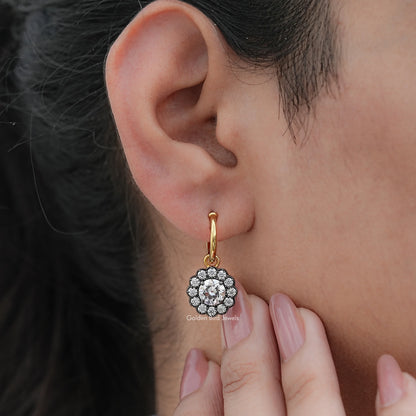 Old European Round Moissanite Halo Dangle Earrings